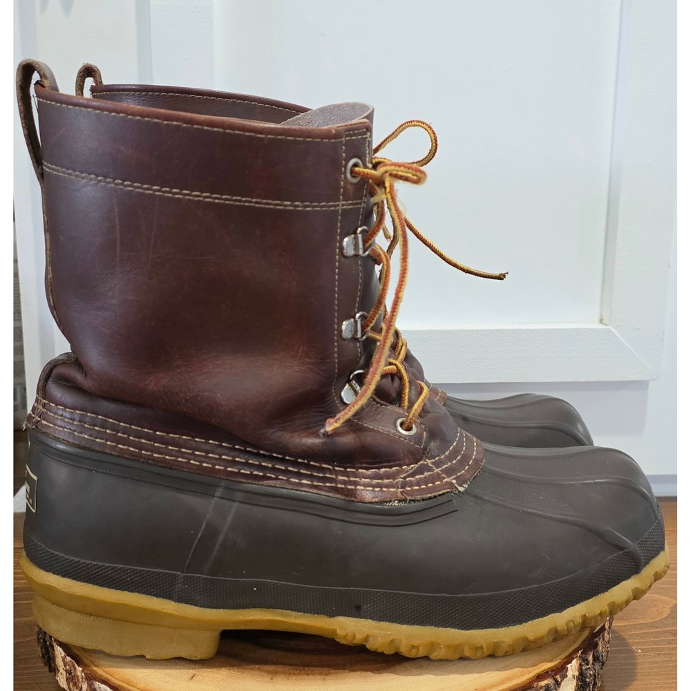 VTG 60s Hunting LL Bean Maine Duck Boots Brown Leather 10 USA Mid calf